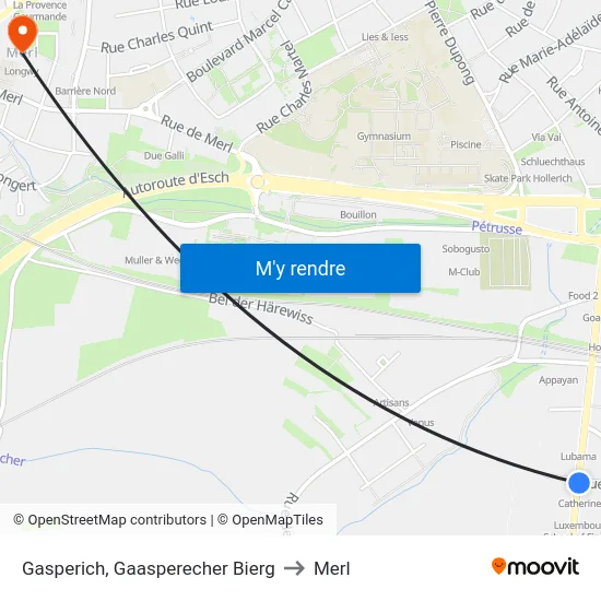 Gasperich, Gaasperecher Bierg to Merl map