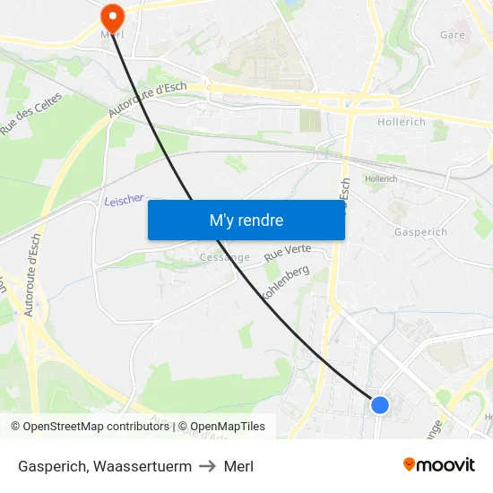 Gasperich, Waassertuerm to Merl map