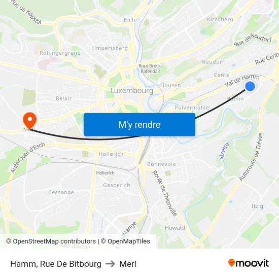 Hamm, Rue De Bitbourg to Merl map