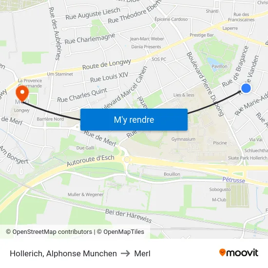 Hollerich, Alphonse Munchen to Merl map