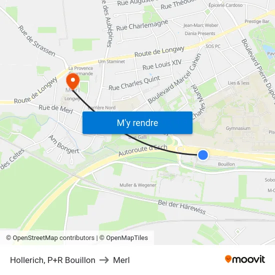 Hollerich, P+R Bouillon to Merl map