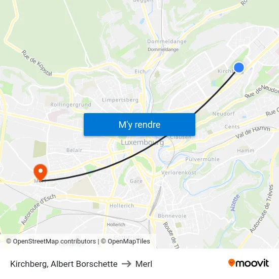 Kirchberg, Albert Borschette to Merl map