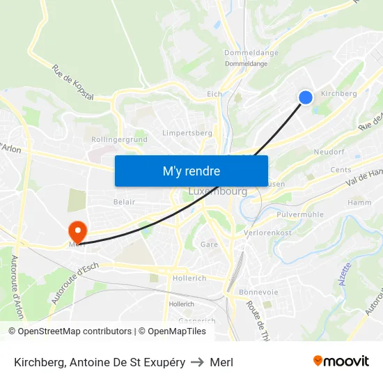 Kirchberg, Antoine De St Exupéry to Merl map