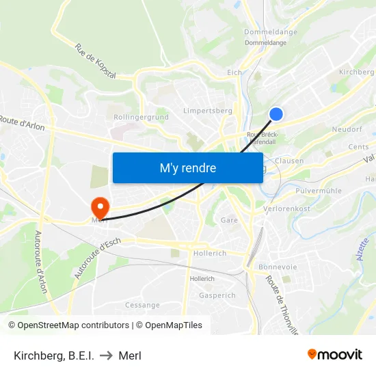 Kirchberg, B.E.I. to Merl map