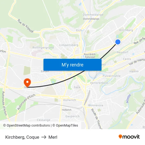 Kirchberg, Coque to Merl map