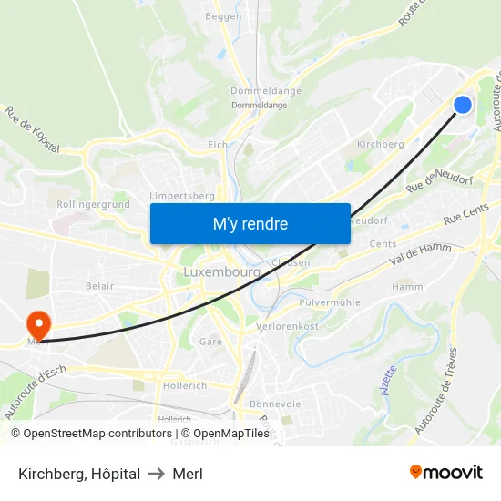 Kirchberg, Hôpital to Merl map