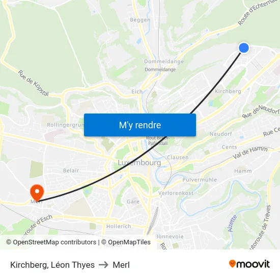 Kirchberg, Léon Thyes to Merl map