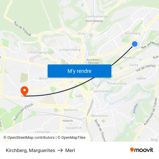 Kirchberg, Marguerites to Merl map