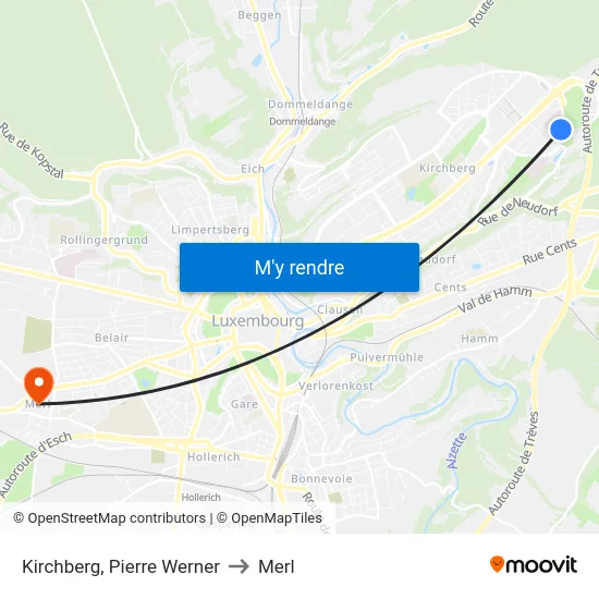 Kirchberg, Pierre Werner to Merl map