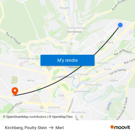 Kirchberg, Poutty Stein to Merl map