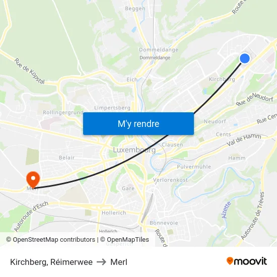 Kirchberg, Réimerwee to Merl map