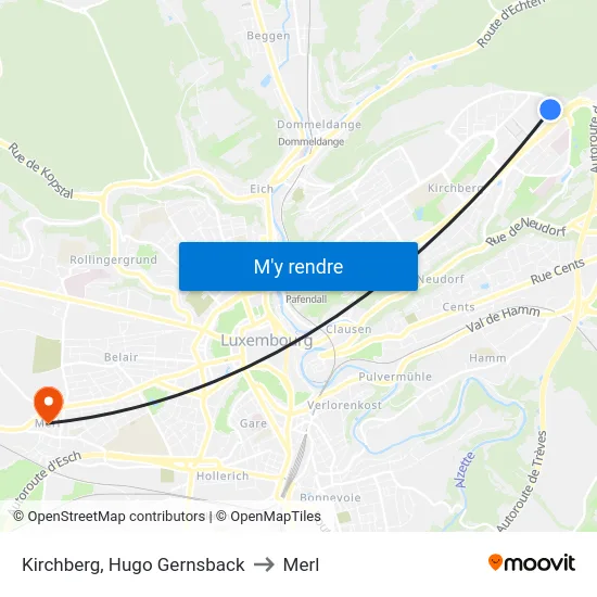 Kirchberg, Hugo Gernsback to Merl map