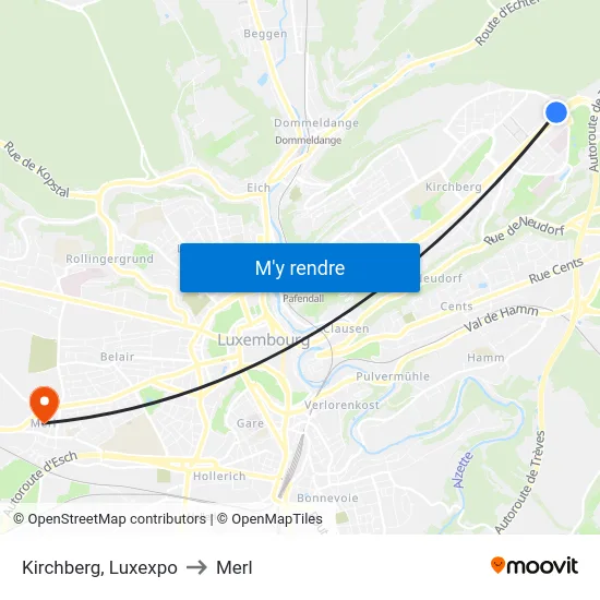 Kirchberg, Luxexpo to Merl map