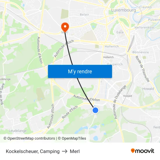 Kockelscheuer, Camping to Merl map