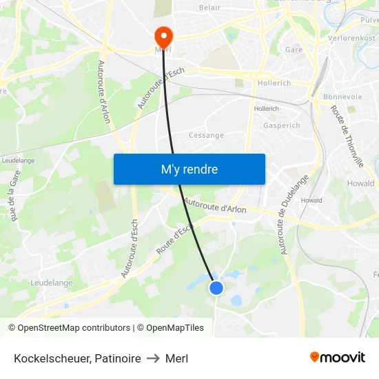 Kockelscheuer, Patinoire to Merl map