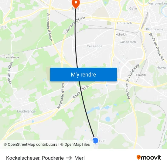 Kockelscheuer, Poudrerie to Merl map