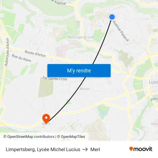 Limpertsberg, Lycée Michel Lucius to Merl map