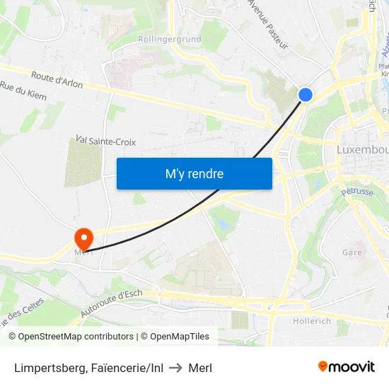Limpertsberg, Faïencerie/Inl to Merl map