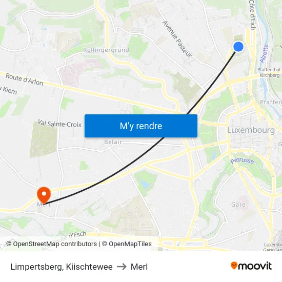 Limpertsberg, Kiischtewee to Merl map