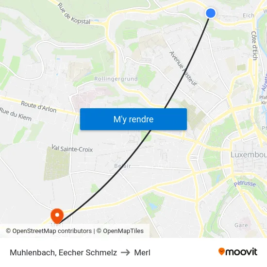 Muhlenbach, Eecher Schmelz to Merl map
