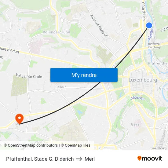Pfaffenthal, Stade G. Diderich to Merl map