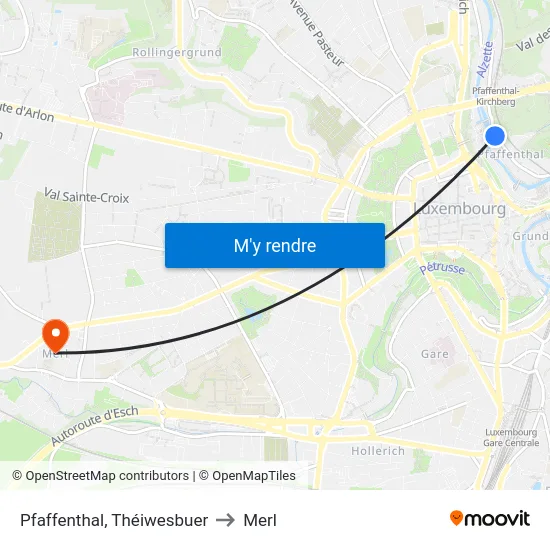 Pfaffenthal, Théiwesbuer to Merl map