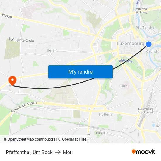 Pfaffenthal, Um Bock to Merl map