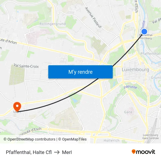 Pfaffenthal, Halte Cfl to Merl map