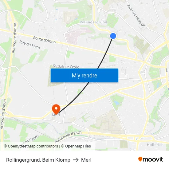 Rollingergrund, Beim Klomp to Merl map