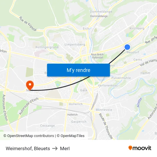 Weimershof, Bleuets to Merl map