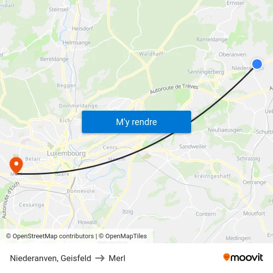 Niederanven, Geisfeld to Merl map