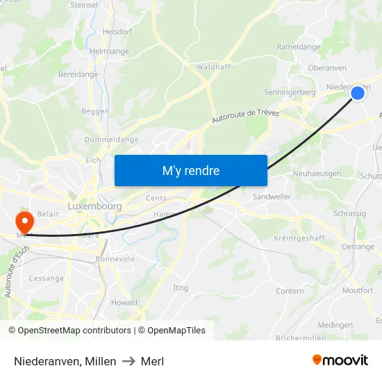 Niederanven, Millen to Merl map