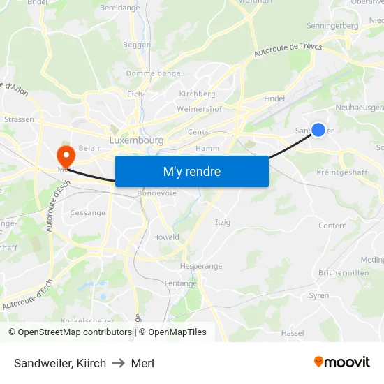 Sandweiler, Kiirch to Merl map