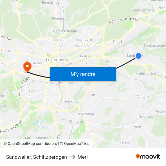 Sandweiler, Schiltzperdgen to Merl map