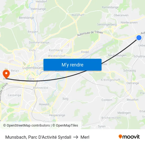 Munsbach, Parc D'Activité Syrdall to Merl map