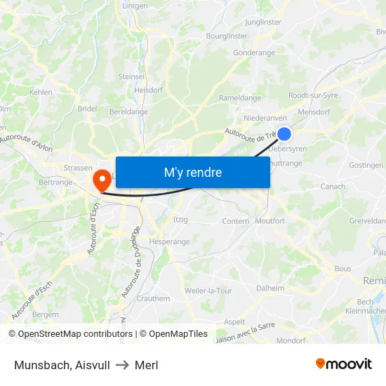 Munsbach, Aisvull to Merl map
