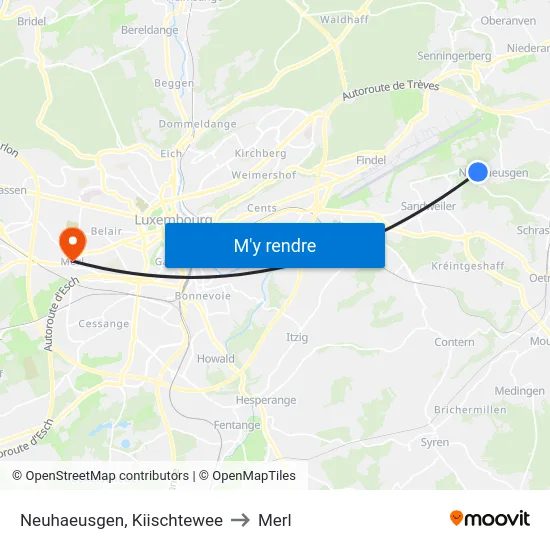 Neuhaeusgen, Kiischtewee to Merl map