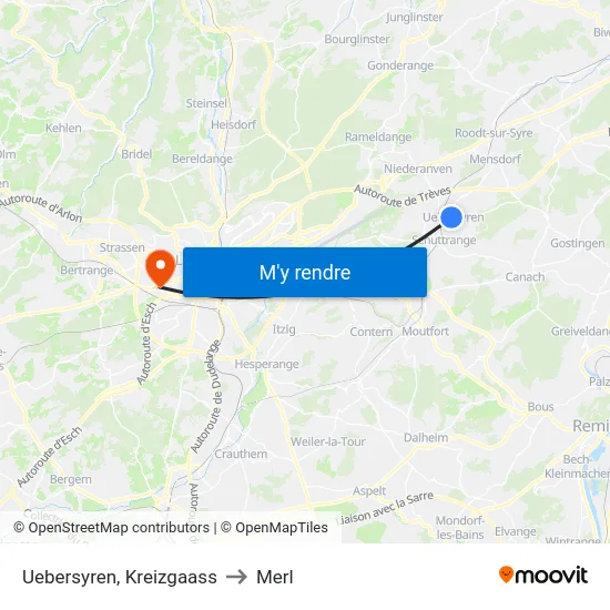 Uebersyren, Kreizgaass to Merl map