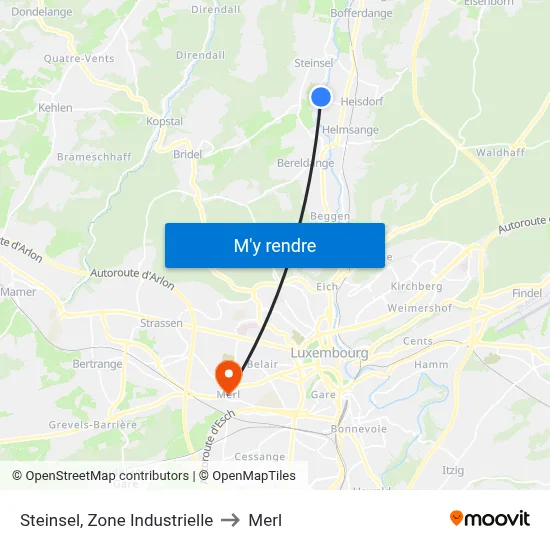Steinsel, Zone Industrielle to Merl map