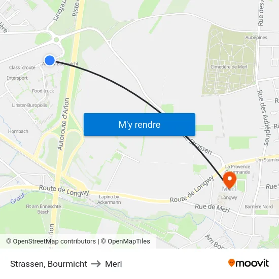 Strassen, Bourmicht to Merl map