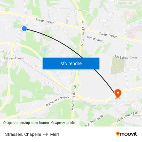Strassen, Chapelle to Merl map