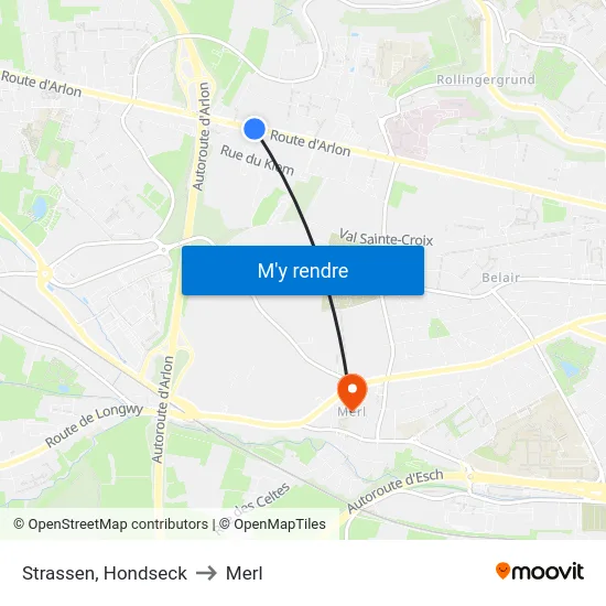 Strassen, Hondseck to Merl map