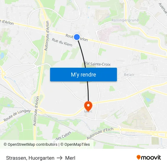 Strassen, Huorgarten to Merl map