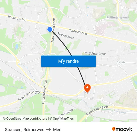 Strassen, Réimerwee to Merl map