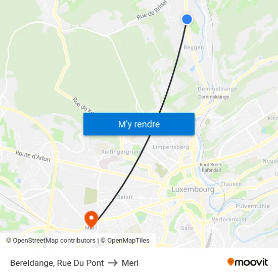 Bereldange, Rue Du Pont to Merl map