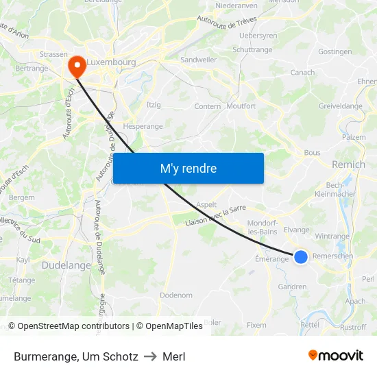 Burmerange, Um Schotz to Merl map