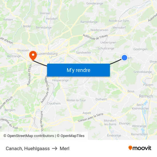 Canach, Huehlgaass to Merl map