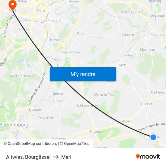 Altwies, Bourgässel to Merl map