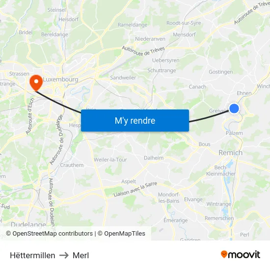 Hëttermillen to Merl map