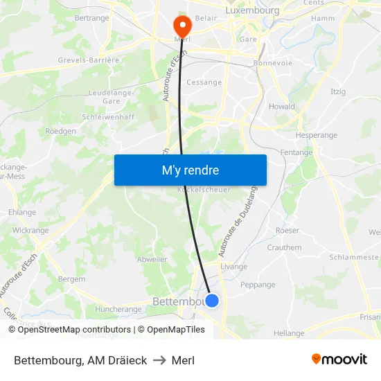 Bettembourg, AM Dräieck to Merl map